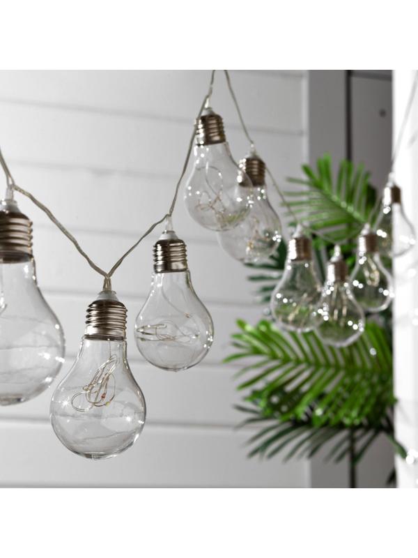 Гирлянда Uniel «Нить» 4 м с насадками «Лампочки», IP44, прозрачная нить, 10 лампочек, свечение мульти, 1 режим, солнечная батарея