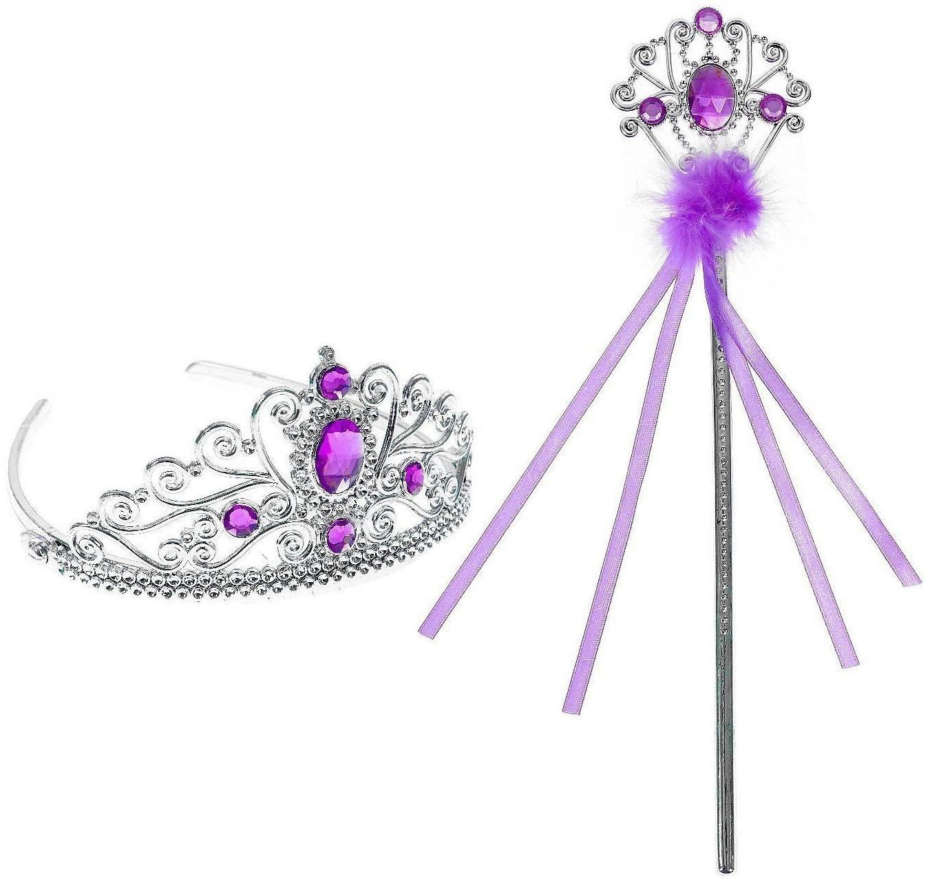 Карнавальный набор «Принцесса», корона, жезл с камнями, цвет фиолетовый