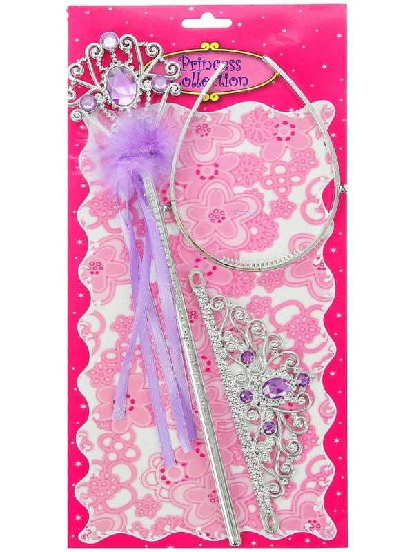 Карнавальный набор «Принцесса», корона, жезл с камнями, цвет фиолетовый