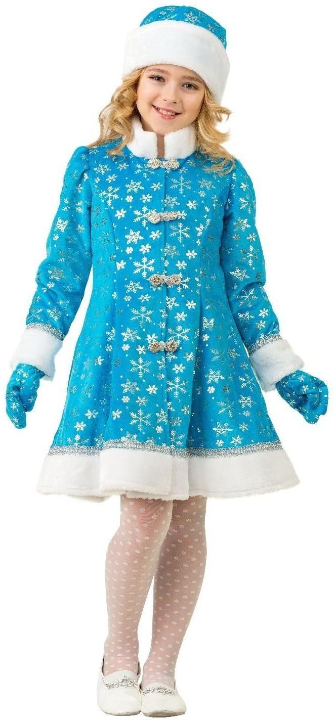 Карнавальный костюм «Снегурочка», плюш, пальто, шапка, рукавицы, р. 32, рост 128 см