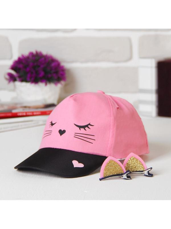 Кепка детская «Кошечка», с заколочками, р-р. 52-54, 5-7 лет