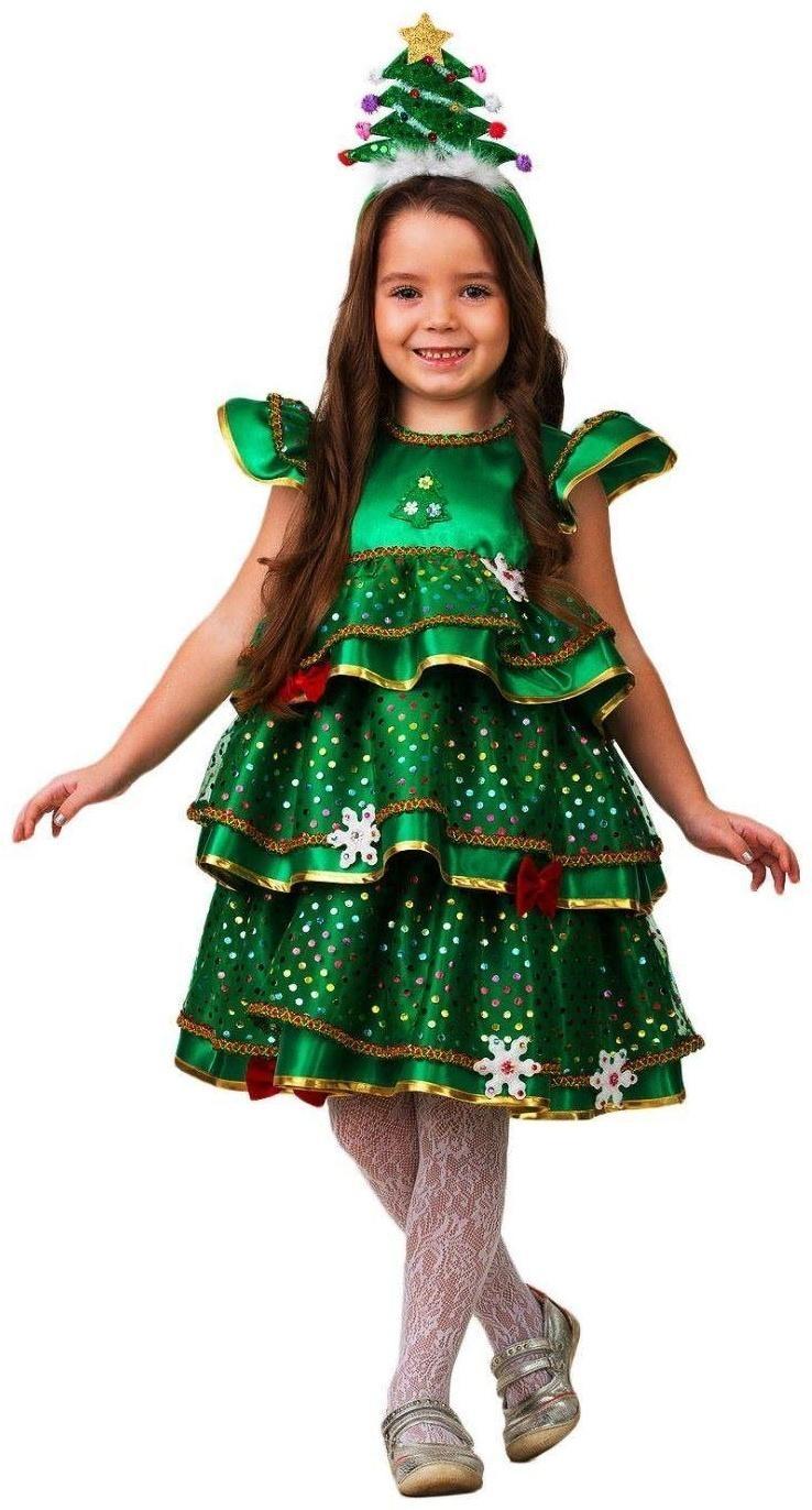 Карнавальный костюм «Ёлочка-малышка», сатин, платье, ободок, р. 28, рост 110 см