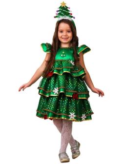 Карнавальный костюм «Ёлочка-малышка», сатин, платье, ободок, р. 28, рост 110 см