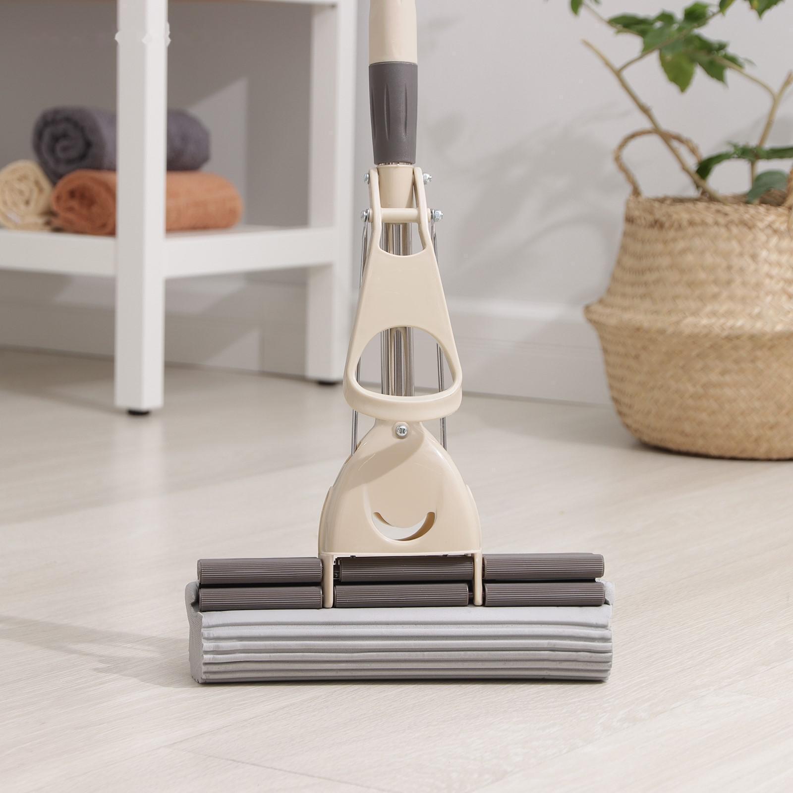 Швабра для мытья пола с двойным роликовым отжимом Доляна, насадка ПВА 28×6 см, телескопическая стальная ручка 105-130 см