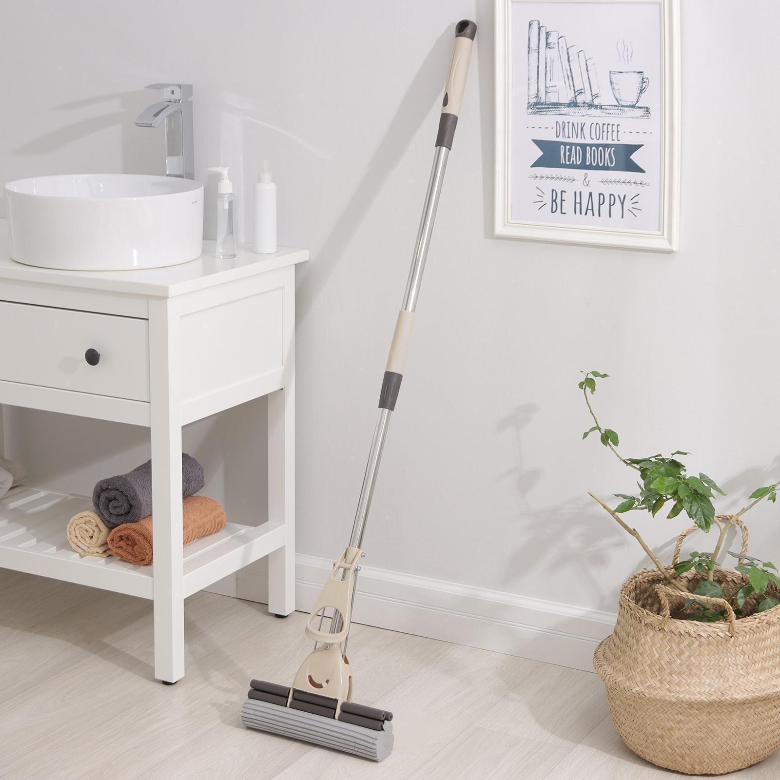 Швабра для мытья пола с двойным роликовым отжимом Доляна, насадка ПВА 28×6 см, телескопическая стальная ручка 105-130 см