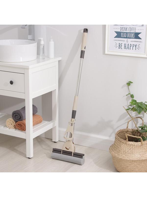 Швабра для мытья пола с двойным роликовым отжимом Доляна, насадка ПВА 28×6 см, телескопическая стальная ручка 105-130 см