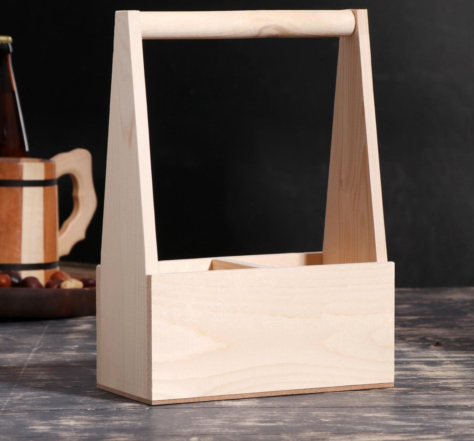 Переноска для 2 бутылок с деревянной ручкой, 21х11,5х30,5 см, натуральная