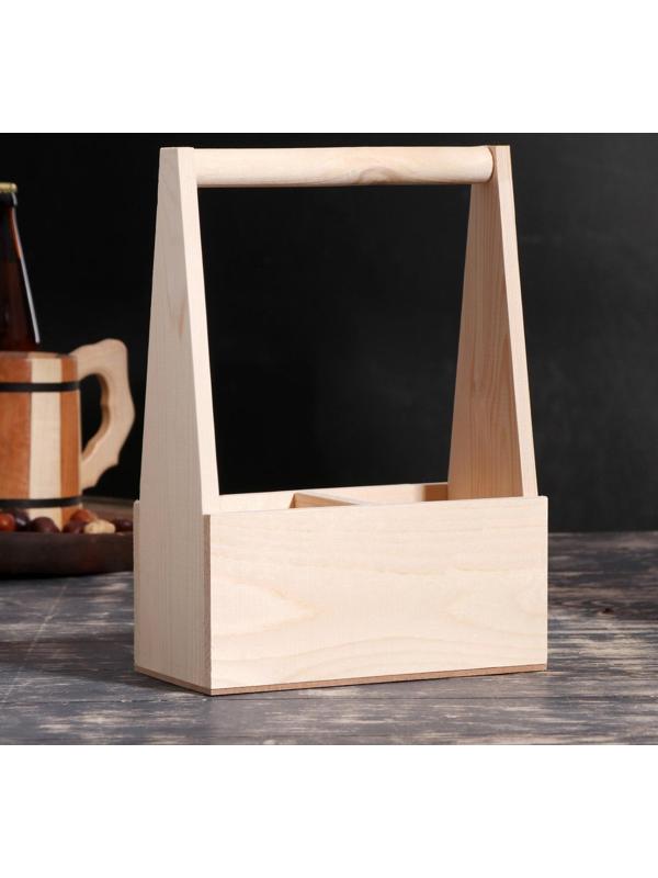 Переноска для 2 бутылок с деревянной ручкой, 21х11,5х30,5 см, натуральная