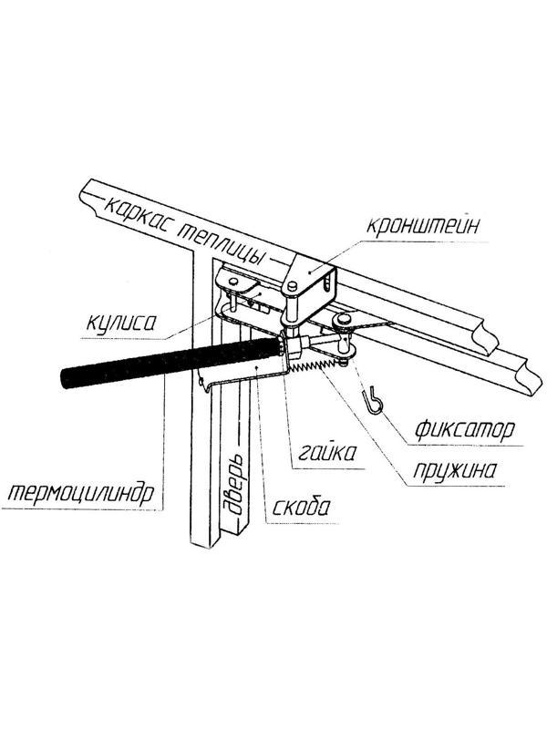 Автомат для проветривания теплиц, +17-25°C, 15 кг, дверной, горизонтальное открывание, «Синьор Помидор»