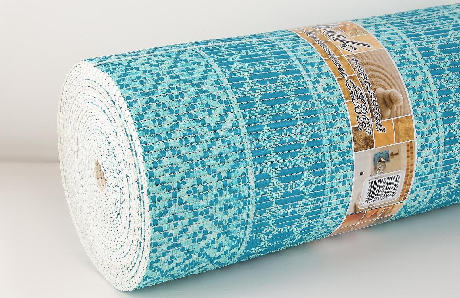 Коврик для ванной комнаты «Квадраты», 1,3×15 м, ПВХ, цвет голубой