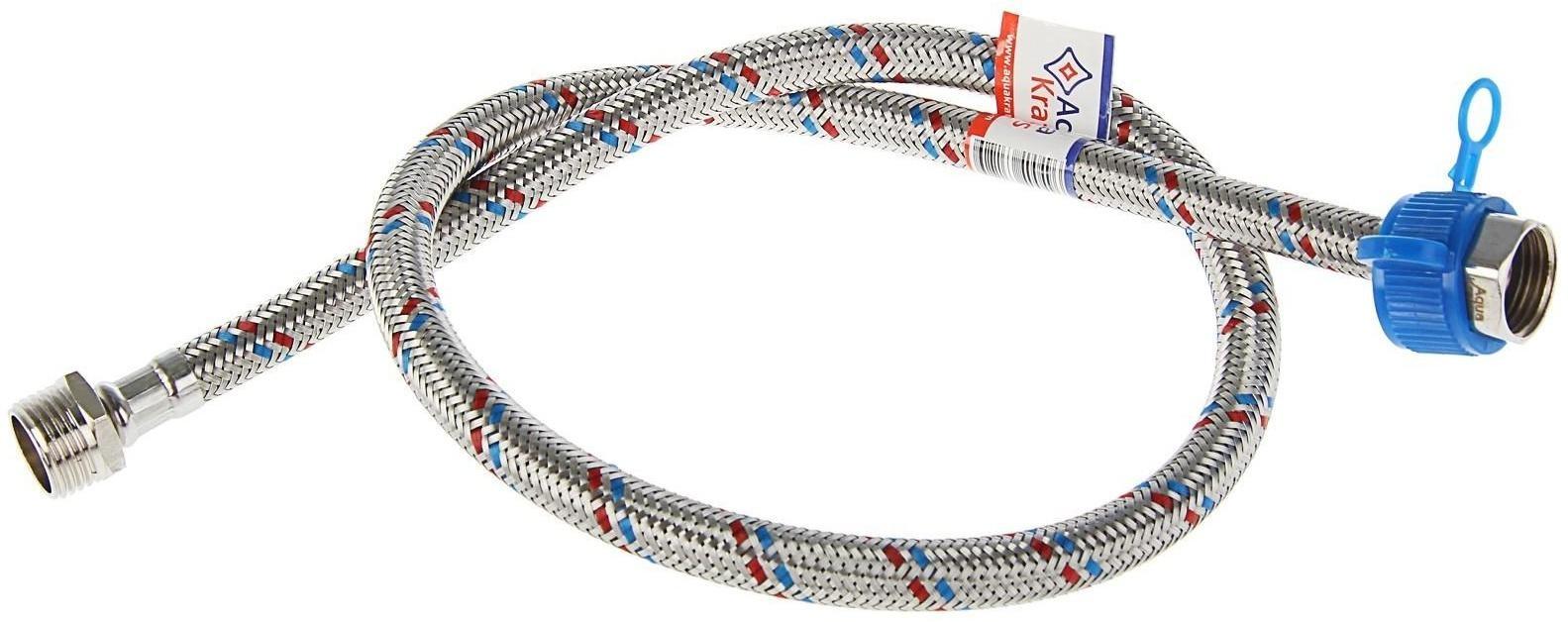 Подводка гибкая AquaKratos, гайка-штуцер, 80 см, нерж.сталь, с ключом для монтажа