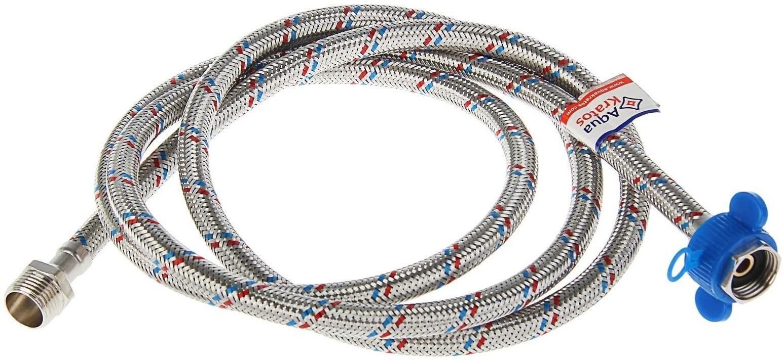 Подводка гибкая AquaKratos, гайка-штуцер, 200 см, нерж.сталь, с ключом для монтажа