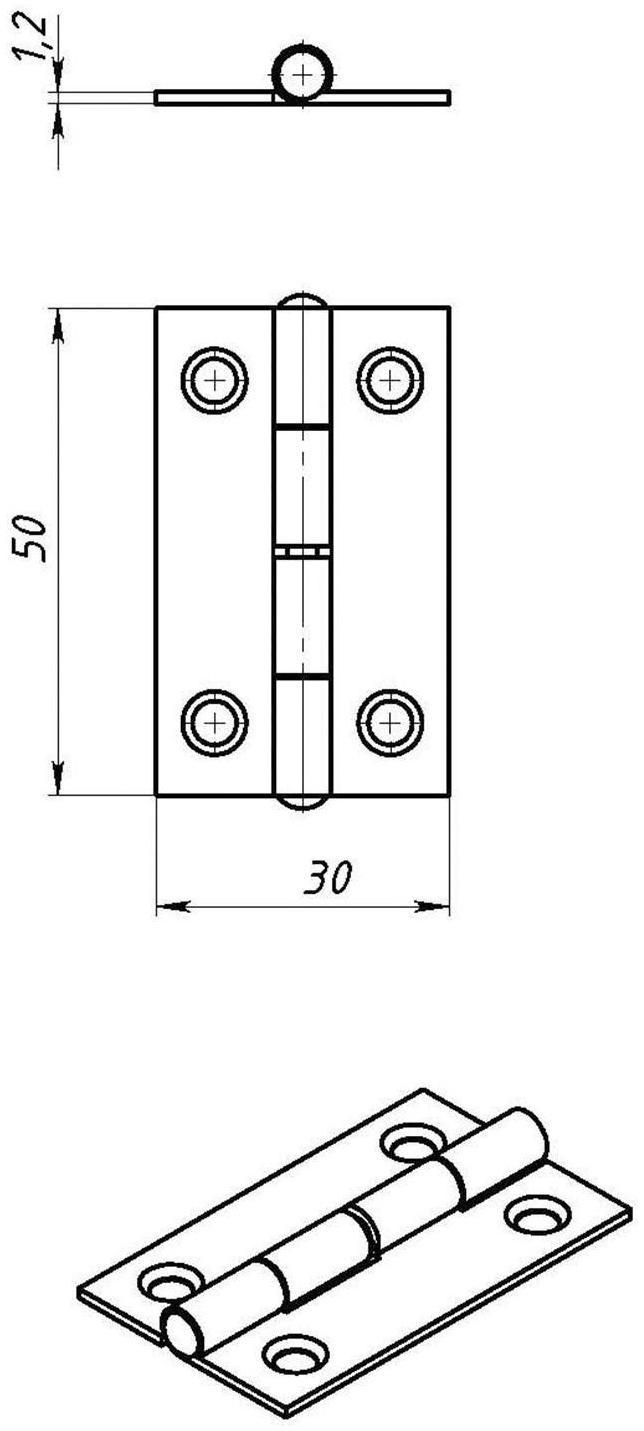Петля карточная, 50х30 мм, покрытие цинк , 300 шт