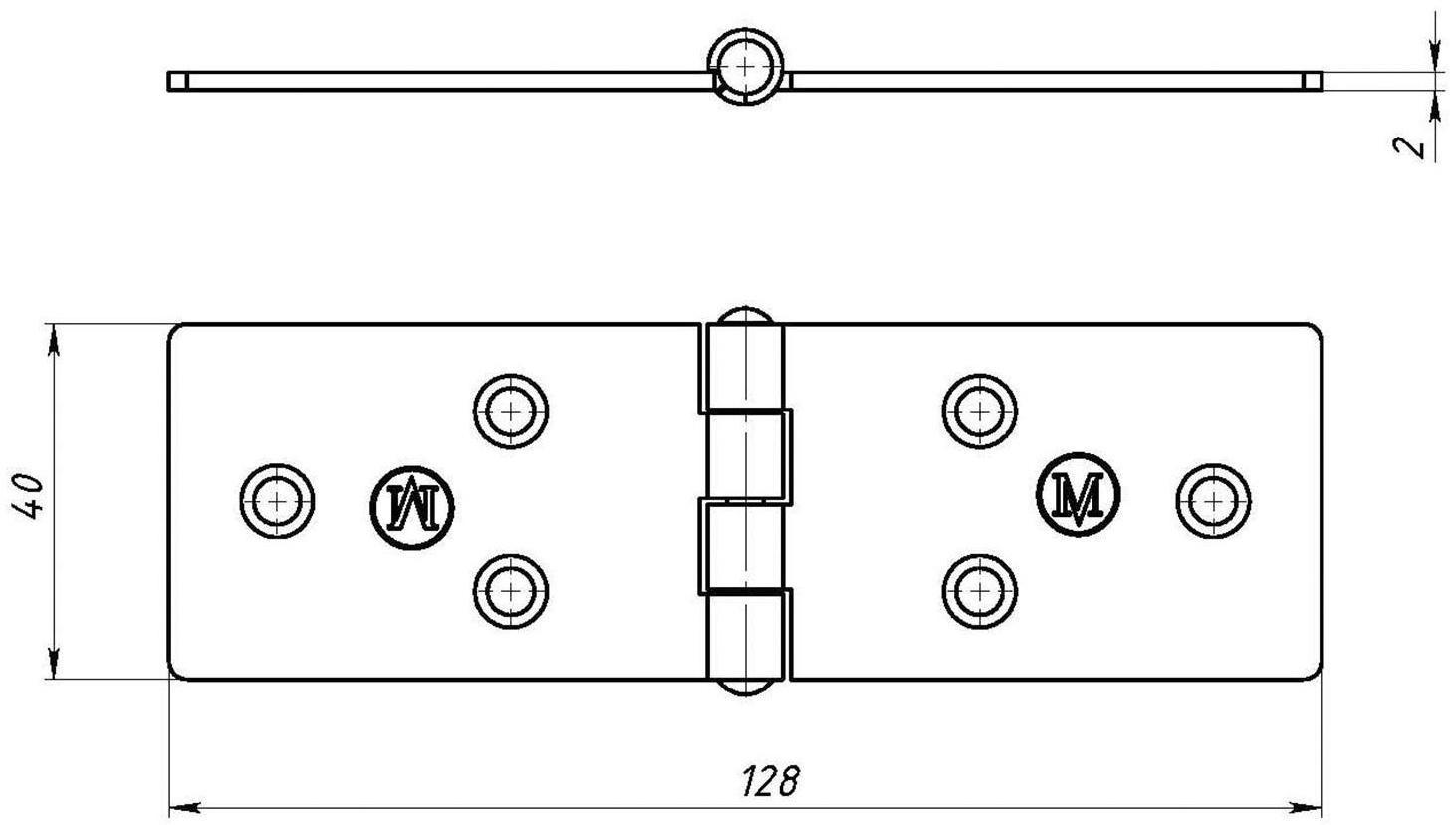 Петля карточная, 128х40 мм, покрытие цинк