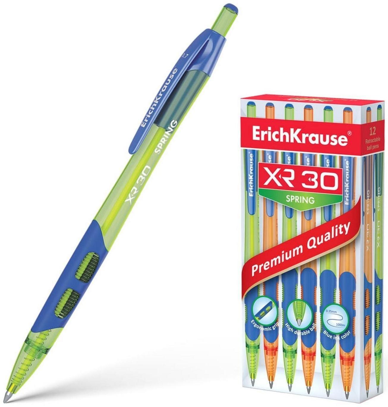 Ручка шариковая автоматическая XR-30 Spring, узел 0.7 мм, чернила синие, резиновый упор, длина линии письма 1000 метров, микс