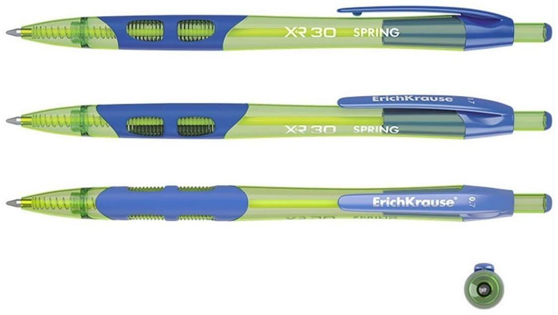 Ручка шариковая автоматическая XR-30 Spring, узел 0.7 мм, чернила синие, резиновый упор, длина линии письма 1000 метров, микс