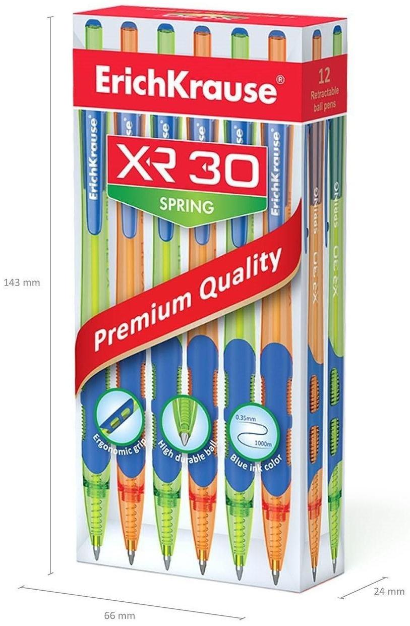 Ручка шариковая автоматическая XR-30 Spring, узел 0.7 мм, чернила синие, резиновый упор, длина линии письма 1000 метров, микс