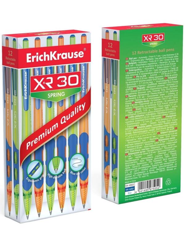 Ручка шариковая автоматическая XR-30 Spring, узел 0.7 мм, чернила синие, резиновый упор, длина линии письма 1000 метров, микс