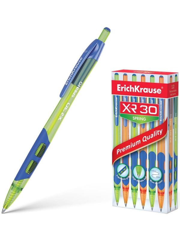 Ручка шариковая автоматическая XR-30 Spring, узел 0.7 мм, чернила синие, резиновый упор, длина линии письма 1000 метров, микс