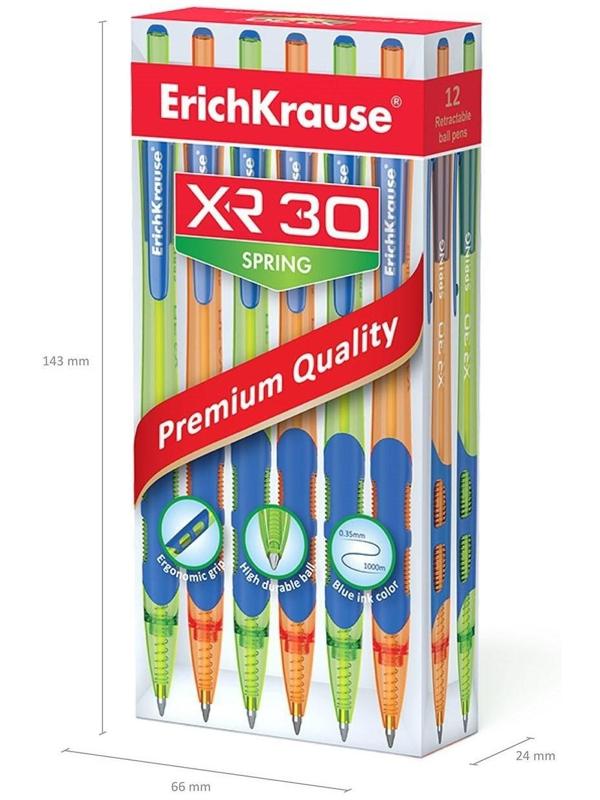 Ручка шариковая автоматическая XR-30 Spring, узел 0.7 мм, чернила синие, резиновый упор, длина линии письма 1000 метров, микс