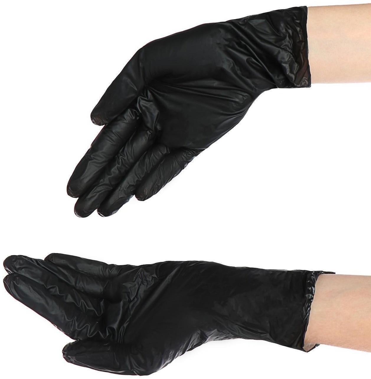 Перчатки виниловые Benovy, размер S, чёрные, 50 пар