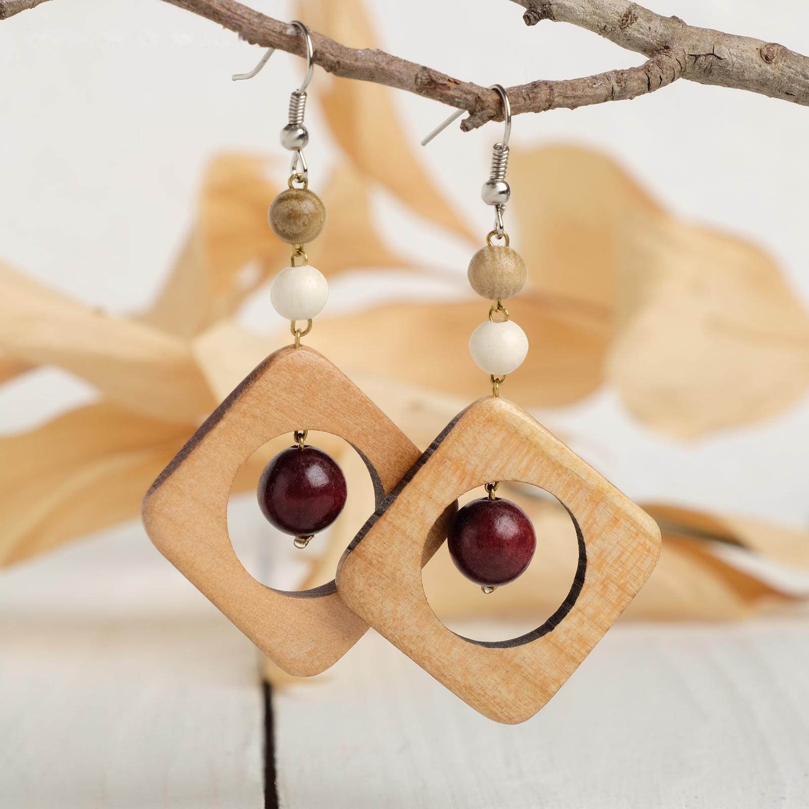 Серьги ручная работа, деревянные 