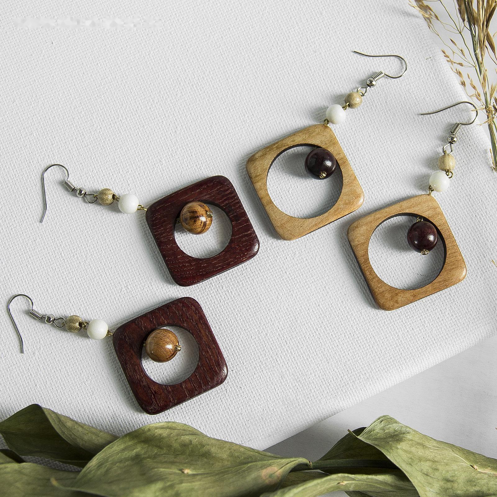 Серьги ручная работа, деревянные 