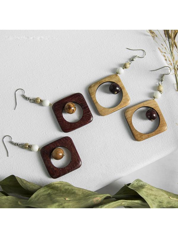 Серьги ручная работа, деревянные 