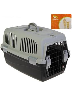 Переноска с 2 люками и креплением для наплечного ремня, 58х37х37, до 12 кг, серо-чёрная