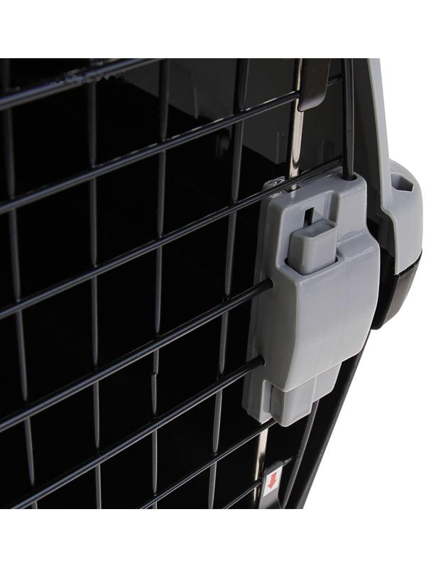 Переноска с 2 люками и креплением для наплечного ремня, 58х37х37, до 12 кг, серо-чёрная