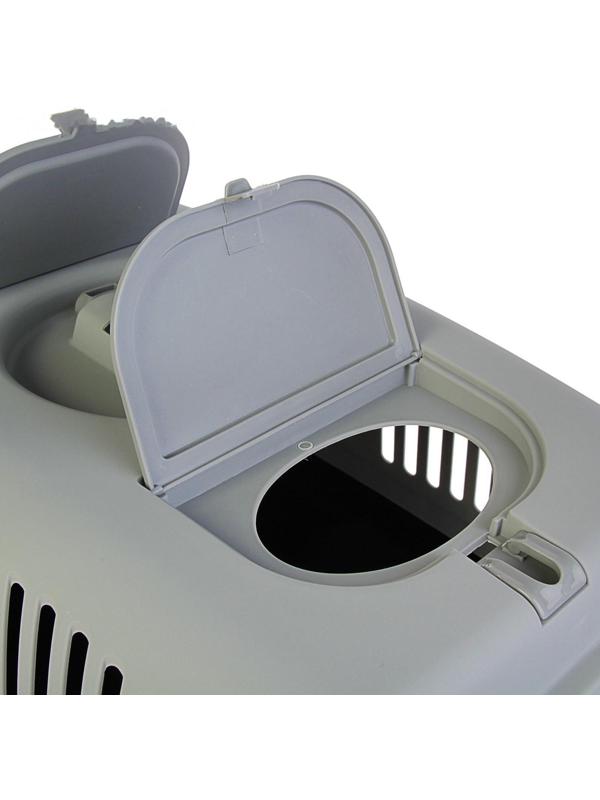 Переноска с 2 люками и креплением для наплечного ремня, 58х37х37, до 12 кг, серо-чёрная