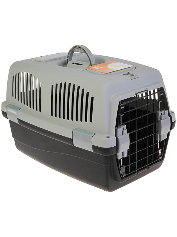 Переноска с 2 люками и креплением для наплечного ремня, 58х37х37, до 12 кг, серо-чёрная