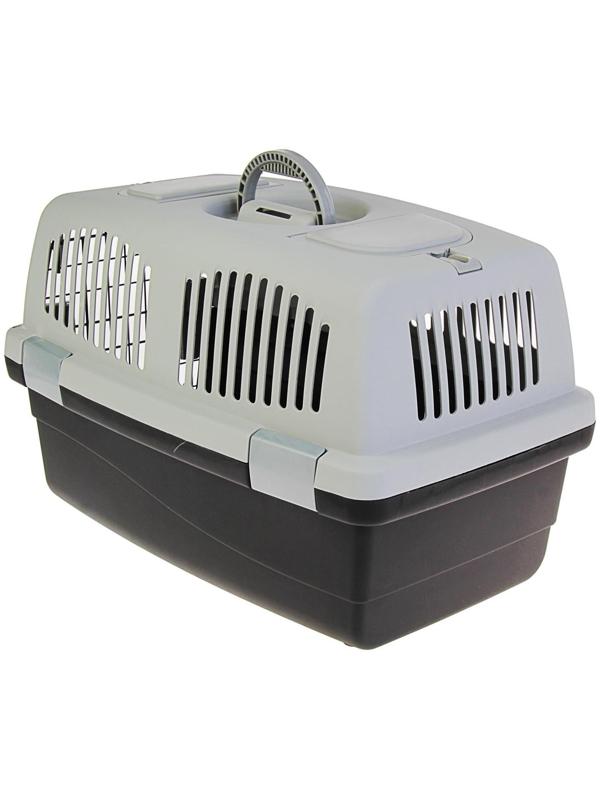 Переноска с 2 люками и креплением для наплечного ремня, 58х37х37, до 12 кг, серо-чёрная