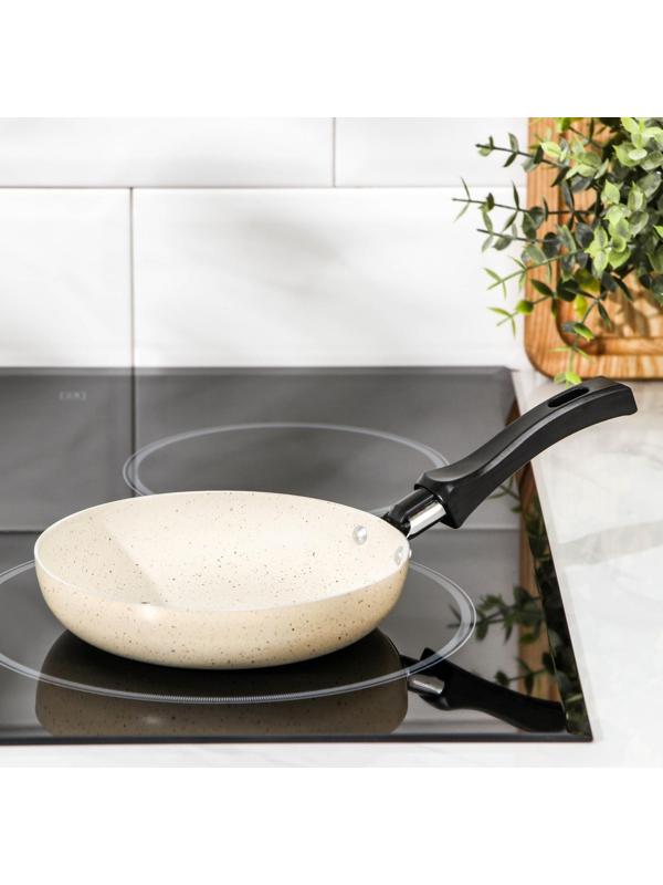Сковорода «Стоун», d=15,5 см, съёмная ручка, антипригарное покрытие, цвет бежевый