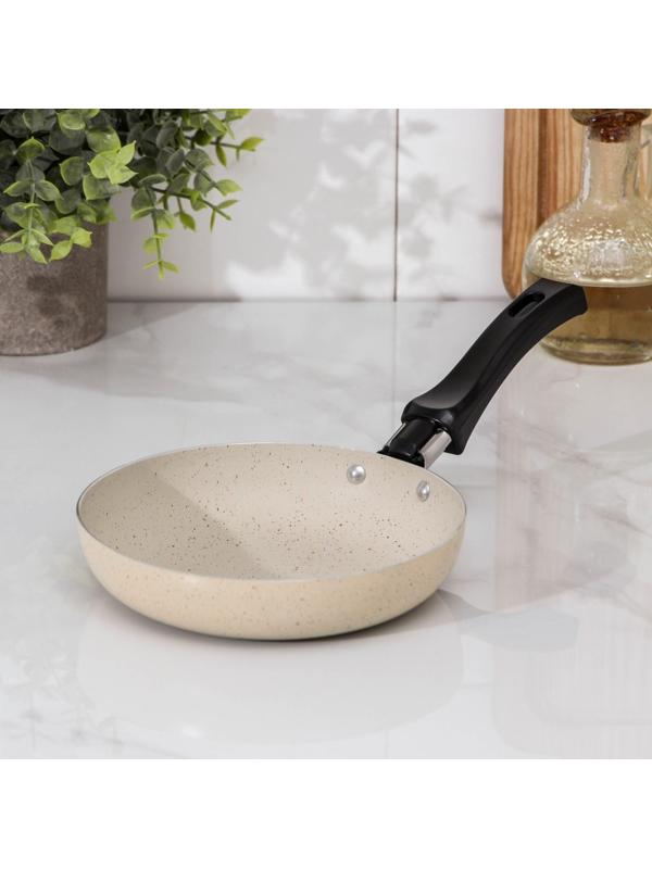 Сковорода «Стоун», d=15,5 см, съёмная ручка, антипригарное покрытие, цвет бежевый