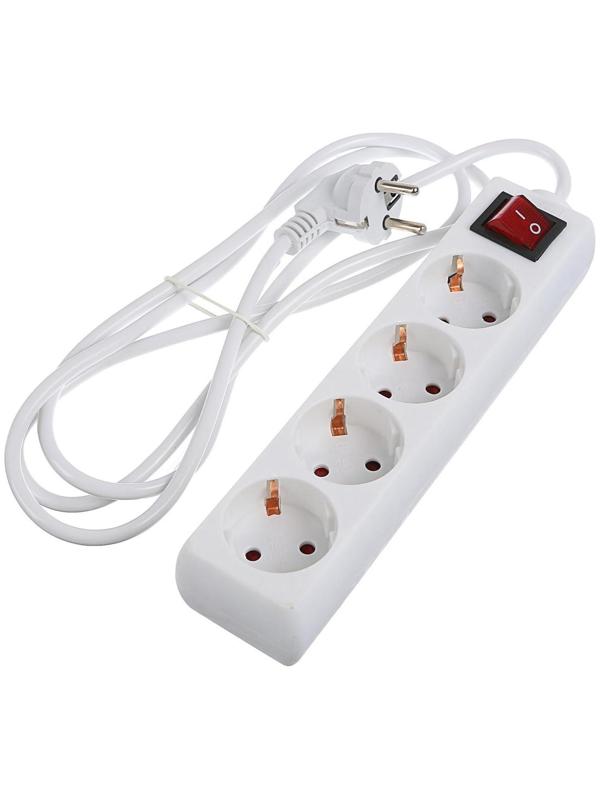 Удлинитель Luazon Lighting, 4 розетки, 1,8 м, 10 А, 2200 Вт, 3х1.5 мм2, с з/к, с выкл.,