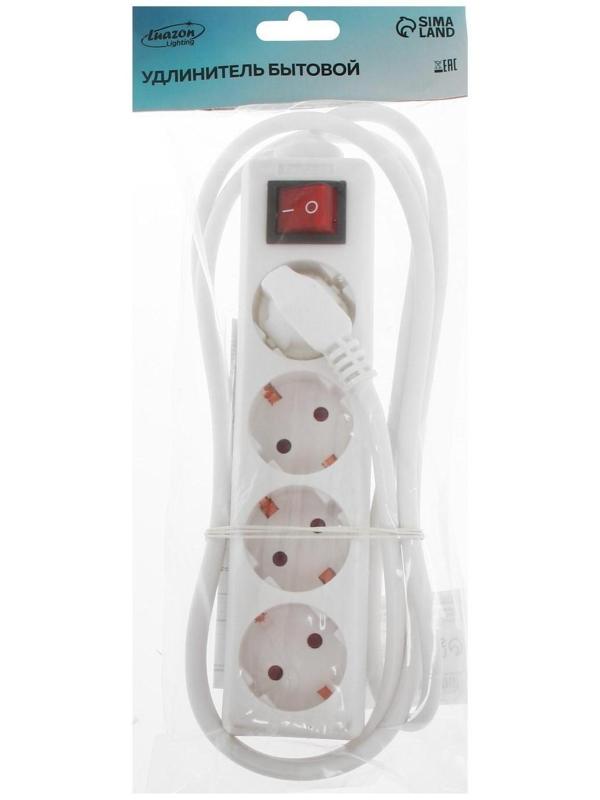 Удлинитель Luazon Lighting, 4 розетки, 1,8 м, 10 А, 2200 Вт, 3х1.5 мм2, с з/к, с выкл.,