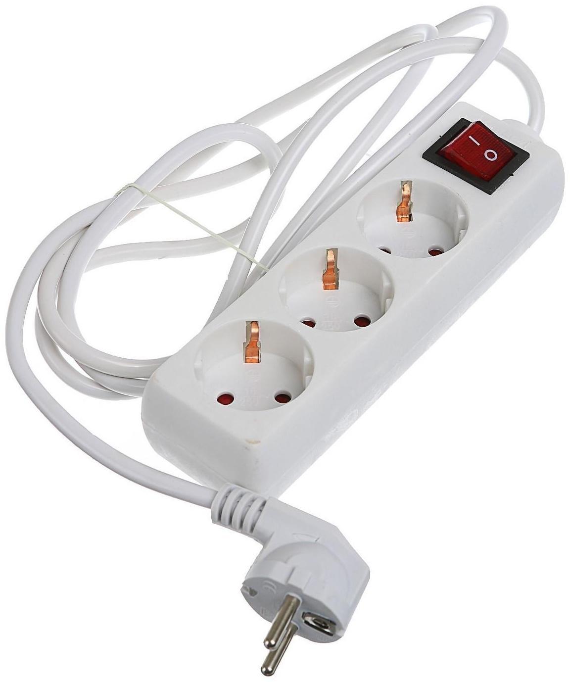 Удлинитель Luazon Lighting, 3 розетки, 1,8 м, 10 А, 2200 Вт, 3х1.5 мм2, с з/к, с выкл.