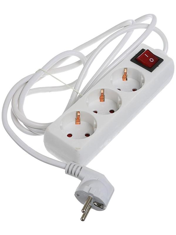 Удлинитель Luazon Lighting, 3 розетки, 1,8 м, 10 А, 2200 Вт, 3х1.5 мм2, с з/к, с выкл.