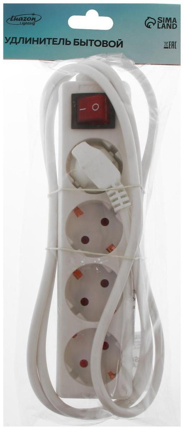 Удлинитель Luazon Lighting, 4 розетки, 1,8 м, 6 А, 1300 Вт, 3х0.75 мм2, с з/к, с выкл., Б