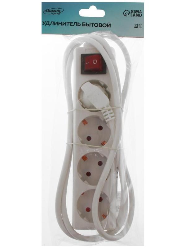 Удлинитель Luazon Lighting, 4 розетки, 1,8 м, 6 А, 1300 Вт, 3х0.75 мм2, с з/к, с выкл., Б