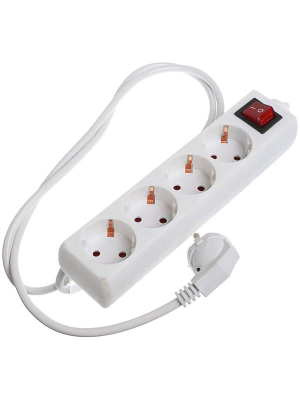 Удлинитель Luazon Lighting, 4 розетки, 1,8 м, 6 А, 1300 Вт, 3х0.75 мм2, с з/к, с выкл., Б