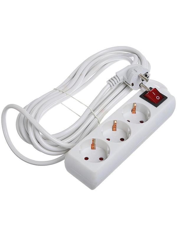 Удлинитель Luazon Lighting, 3 розетки, 5 м, 6 А, 1300 Вт, 3х0.75 мм2, с з/к, с выкл., Б