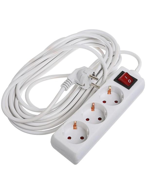 Удлинитель Luazon Lighting, 3 розетки, 7 м, 6 А, 1300 Вт, 3х0.75 мм2, с з/к, с выкл., Б