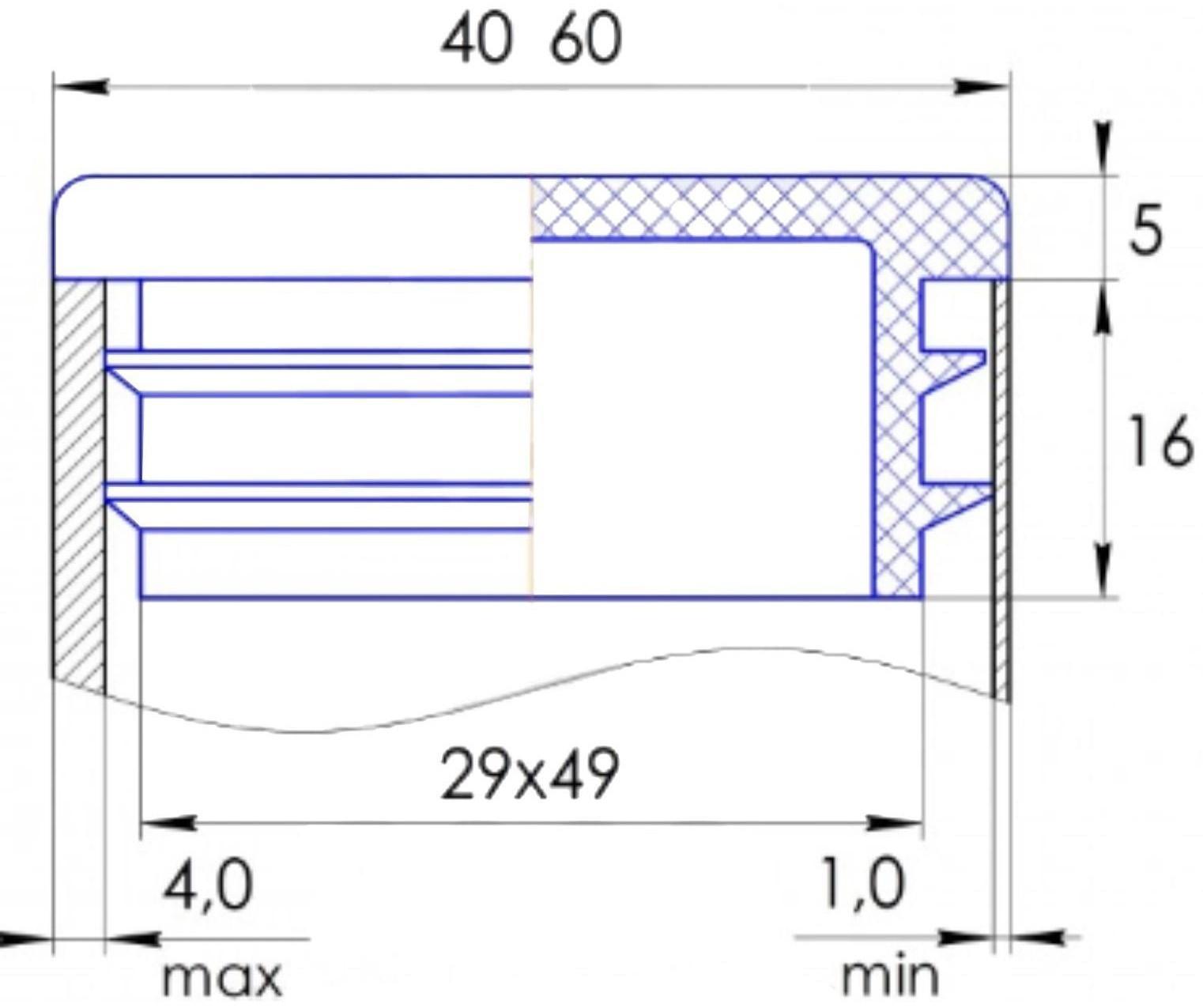 Заглушка для труб прямоугольная, 40х60 мм, черная