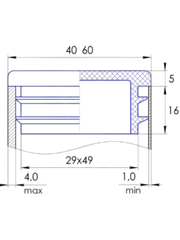 Заглушка для труб прямоугольная, 40х60 мм, черная
