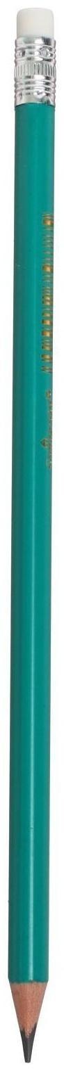 Карандаш чёрнографитный с ластиком, твёрдость НВ, корпус трёхгранный, пластиковый, зелёный