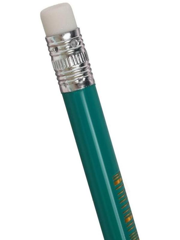 Карандаш чёрнографитный с ластиком, твёрдость НВ, корпус трёхгранный, пластиковый, зелёный