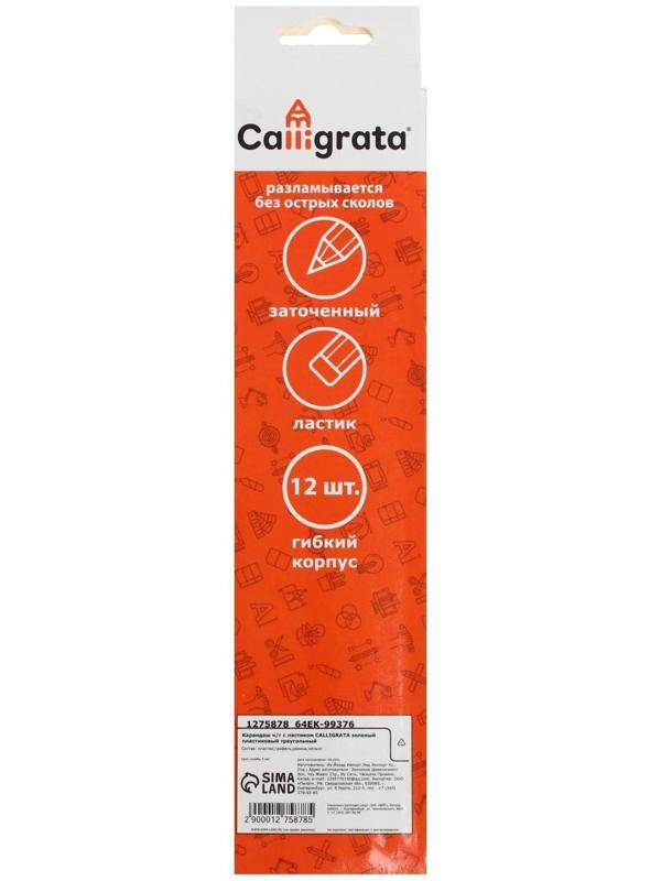 Карандаш чёрнографитный с ластиком, твёрдость НВ, корпус трёхгранный, пластиковый, зелёный