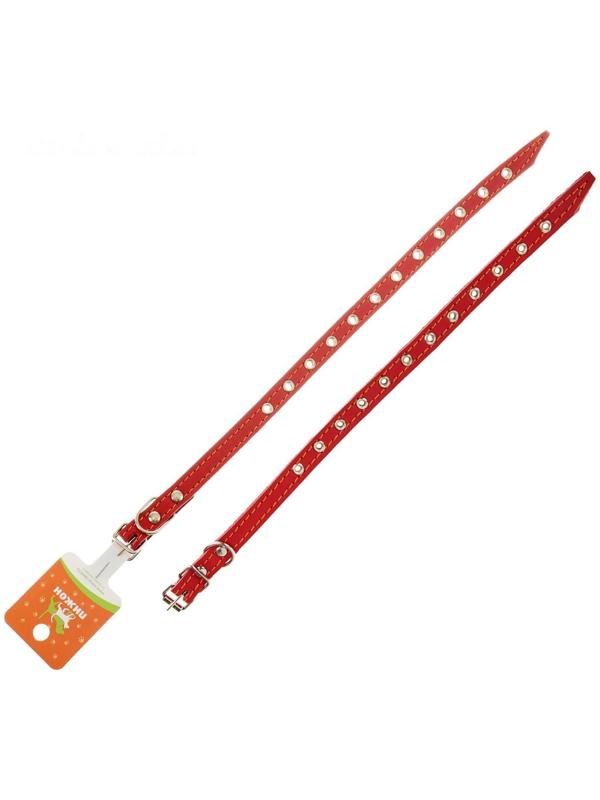 Ошейник кожаный на синтепоне, безразмерный, 37 х 1,5 см, ОШ 21-31 см, красный